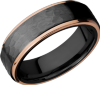 Zirconium 7mm flat band with 14K rose gold grooved edges