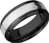 Zirconium 8mm beveled band with an inlay of sterling silver