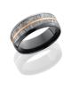 Zirconium 8mm beveled band with 5mm meteorite inlay and 1mm 14KR center