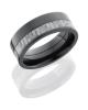 Zirconium 8mm Flat Band with 3mm Off-Center Silver Grey Color Carbon Fiber inlay