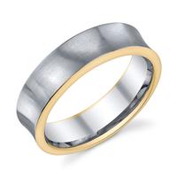 WEDDING RING SATIN FINISH CONCAVE SHAPE WHITE WITH YELLOW EDGE 6.5MM