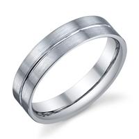FLAT WEDDING RING WITH SATIN FINISH AND BRIGHT CENTER GROOVE 5.5MM