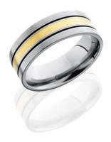 TITANIUM WEDDING RING COMFORT FIT WITH 14K YELLOW GOLD 8MM