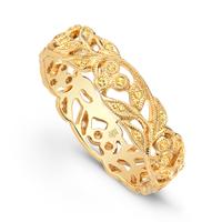 18K YELLOW GOLD WEDDING RING FLORAL WREATH DESIGN WITH YELLOW SAPPHIRES