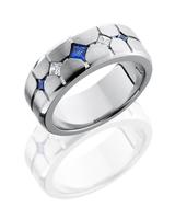COBALT CHROME WEDDING RING WITH SAPPHIRES AND DIAMONDS 8MM