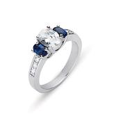 Classic Three Stone Diamond And Sapphire Engagement Ring