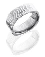 DAMASCUS STEEL WEDDING RING SOFT SQUARE WITH TIGER PATTERN AND POLISHED FINISH 8MM