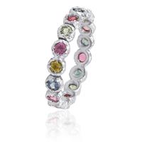 BEZEL SET COLORED STONES ETERNITY STYLE CHISELED SURFACE IN GOLD OR PLATINUM
