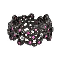 BLACKENED GOLD FLORAL DESIGN CHISELED SURFACE WITH PINK SAPPHIRES AND DIAMONDS