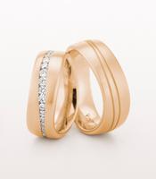 ROSE GOLD WEDDING RING LOW DOME SET WITH TAPERED DIAMONDS 7.5MM - RING ON LEFT