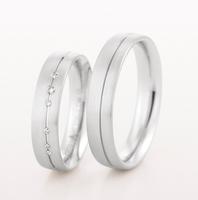 SATIN FINISH WEDDING RING FLAT SHAPE WITH GROOVE 5MM BAND - RING ON RIGHT