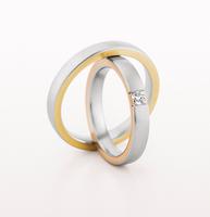 THREE COLORS OF GOLD AND SINGLE DIAMOND - RING ON RIGHT