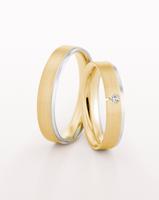 WEDDING RING YELLOW AND WHITE GOLD SATIN FINISH WITH DIAMOND 4.5MM - RING ON RIGHT