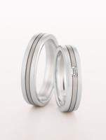 WEDDING RING SATIN FINISH PLATINUM AND WHITE GOLD WITH DIAMOND 5MM - RING ON RIGHT
