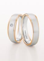 WEDDING RING SATIN FINISH WHITE AND ROSE GOLD 6MM WITH DIAMOND - RING ON LEFT
