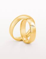 YELLOW GOLD WEDDING RING LOW DOME SATIN FINISH WITH DIAMOND 5MM - RING ON RIGHT