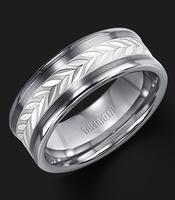 TUNGSTEN CARBIDE WITH STERLING SILVER LEAF PATERN INLAY 8MM