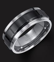 TUNGSTEN CARBIDE WITH BLACK CERAMIC INLAY AND GROOVES 8MM