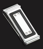 STAINLESS STEEL WITH LEATHER AND SCREW ACCENTS  MONEY CLIP