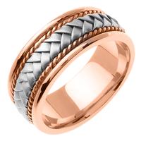 14KT WEDDING RING WHITE AND ROSE GOLD WITH FLAT BRAID 8.5MM