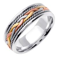 14KT WEDDING RING WHITE GOLD WITH TWISTS AND TRI COLOR BRAID 7MM
