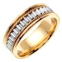14KT WHITE AND YELLOW GOLD WEDDING RING RIBBED DESIGN 7MM