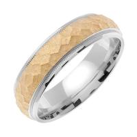 14KT TWO COLOR WEDDING RING WITH HAMMERED CENTER 7MM