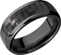 ZIRCONIUM 8MM DOMED BAND WITH A 5MM INLAY OF BLACK CARBON FIBER