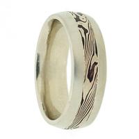 WEDDING RING PLATINUM SILVER AND WHITE GOLD MOKUME WITH WHITE EDGES 7MM