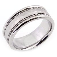 14KT WEDDING RING HAMMERED WITH TWIST ACCENTS 8MM
