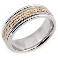 14KT YELLOW AND WHITE WEDDING RING WITH A WHEAT DESIGN 7MM