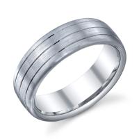 WEDDING RING BRUSHED FINISH WITH THIN GROOVES COMFORT FIT 7MM