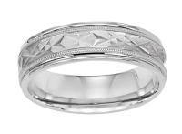 WHITE GOLD COMFORT FIT ENGRAVED BAND WITH MILLGRAIN NEAR ROUNDED EDGES 6MM