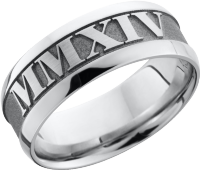 Cobalt chrome 8mm band with a reverse laser-carving of roman numerals