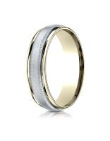 14k Two-Toned 6mm Comfort-Fit Satin Finish Carved Design Band with Milgrain