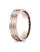 14k Rose Gold 6mm Comfort-Fit Satin-Finished with Parallel Center Cuts Carved Design Band