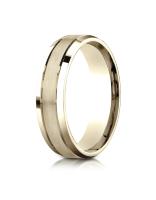 Yellow Gold 6mm Comfort Fit Satin Finished High Polished Beveled Edge Carved Design Band