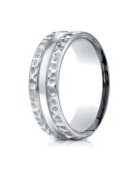 White Gold 75mm Comfort Fit Hammered Finish Center Cut Design Band