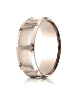 14k Rose Gold 8mm Comfort-Fit Satin-Finished Beveled Edge Concave with Horizontal Cuts