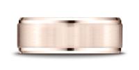 14k Rose Gold 8mm Comfort-Fit Satin-Finished Drop Beveled Edge Carved Design Band