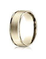 Yellow Gold 8mm Comfort-Fit Satin Finish High Polished Round Edge Carved Design Band