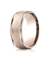 14k Rose Gold 8mm Comfort-Fit Wire brush Finish High Polished Round Edge