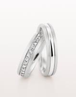 DIAMOND ETERNITY WEDDING RING WITH SATIN EDGES 5MM - RING ON LEFT
