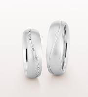 SATIN FINISH WEDDING RING WITH CURVED LINE 6MM - RING ON RIGHT