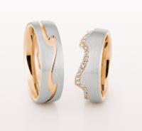 WEDDING RING WITH DIAMONDS SET ON EDGE OF WAVE DESIGN 75MM - RING ON RIGHT