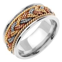 14KT WEDDING RING THREE COLOR GOLD NAUTICAL ROPE DESIGN 9MM
