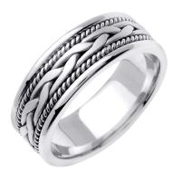14KT WEDDING RING TWISTS WITH BRAID WHITE GOLD 7MM