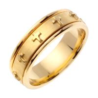 14KT WEDDING RING YELLOW GOLD CROSS DESIGN 7MM