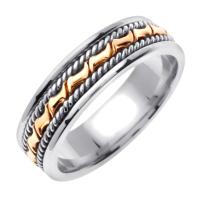 14KT YELLOW AND WHITE GOLD WEDDING RING WAVE DESIGN 6MM