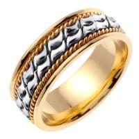 14KT WHITE AND YELLOW GOLD WEDDING RING WAVE DESIGN 8MM